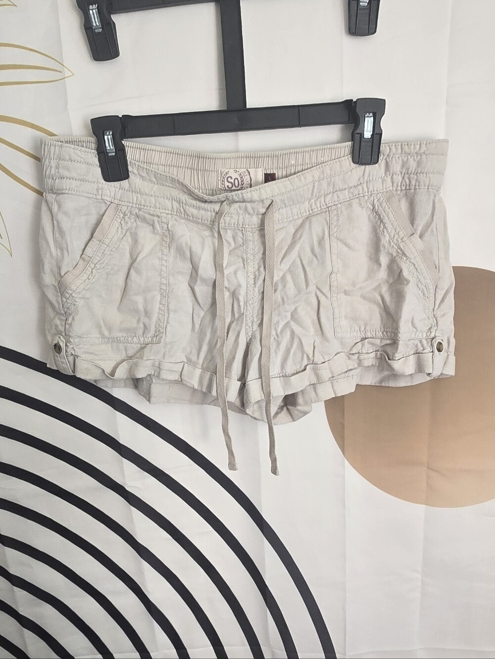 SO Women's Cotton-Blend Drawstring Shorts in Light Taupe